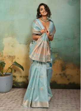Tissue Woven Work Trendy Saree in Aqua Blue