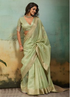 Woven Work Tissue Classic Saree in Mint Green for Women