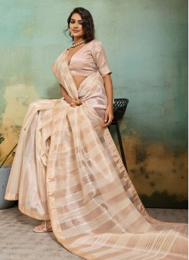 Beige Cotton Silk Woven Work Classic Saree for Women
