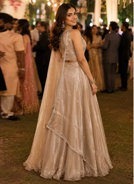 Fendi Silk Readymade Lehenga Choli in Beige with Beads Work for Festival