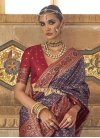 Navy Blue and Red Designer Contemporary Style Saree For Ceremonial - 1