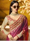 Fuchsia and Red Embroidered Work Classic Saree - 1