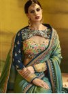 Satin Silk Navy Blue and Sea Green Embroidered Work Designer Contemporary Style Saree - 2