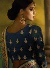 Satin Silk Navy Blue and Sea Green Embroidered Work Designer Contemporary Style Saree - 1