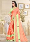 Coral and Mint Green Satin Silk Contemporary Style Saree - 1