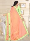 Coral and Mint Green Satin Silk Contemporary Style Saree - 2