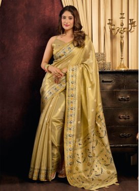 Tissue Trendy Saree with Woven Work for Ceremonial in Yellow