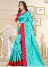 Rose Pink and Turquoise Art Raw Silk Classic Saree - 1