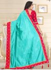 Rose Pink and Turquoise Art Raw Silk Classic Saree - 2