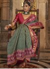 Silk Blend Crimson and Green Designer Contemporary Saree - 1