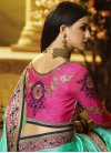 Rose Pink and Turquoise Embroidered Work Satin Silk Contemporary Style Saree - 2