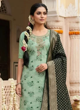 Beads Work Cotton Silk Straight Suit in Aqua Blue for Women