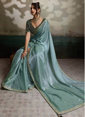 Cutdana Work Traditional Saree For Festival in Aqua Blue