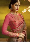 Brown and Rose Pink Satin Silk Designer Contemporary Style Saree - 1