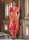 Orange and Rose Pink Woven Work Trendy Classic Saree - 2
