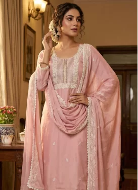 Cutdana Work Straight Suit For Ceremonial in Salmon