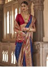 Woven Work Navy Blue and Red Designer Contemporary Style Saree - 1