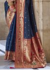 Woven Work Navy Blue and Red Designer Contemporary Style Saree - 2