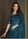 Embroidered Work Navy Blue and Teal Trendy Classic Saree - 2