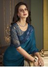 Embroidered Work Navy Blue and Teal Trendy Classic Saree - 3