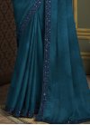 Embroidered Work Navy Blue and Teal Trendy Classic Saree - 1