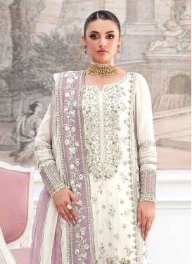Embroidered Work Organza Pakistani Suit in Mauve and Off White for Ceremonial