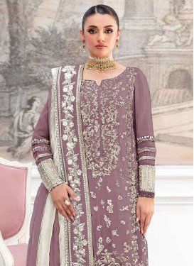 Organza Pakistani Suit with Embroidered Work for Ceremonial in Pink