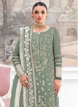 Organza Pakistani Suit with Embroidered Work in Sea Green