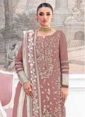 Organza Pakistani Suit with Embroidered Work for Ceremonial in Salmon