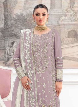 Embroidered Work Organza Pakistani Suit in Mauve for Women