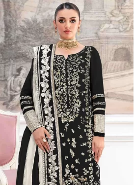 Organza Pakistani Suit with Embroidered Work for Festival in Black