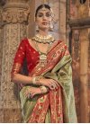 Olive and Red Jacquard Silk Designer Contemporary Style Saree - 2