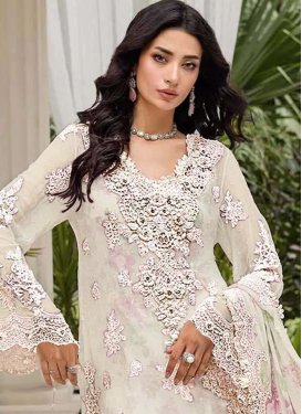 Chiffon Palazzo Suit with Digital Print Work in Off White for Ceremonial