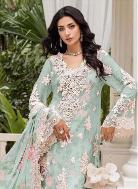 Aqua Blue Chiffon Digital Print Work Palazzo Suit for Women