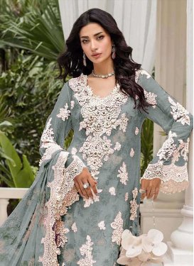 Chiffon Palazzo Suit with Digital Print Work for Women in Grey