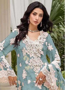 Digital Print Work Palazzo Suit For Ceremonial in Turquoise