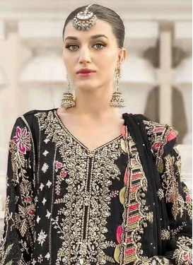 Embroidered Work Chiffon Pakistani Suit in Black for Women