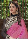 Orphic Embroidered Work Net Brown and Hot Pink Half N Half Saree - 1