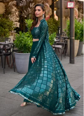 Georgette Palazzo Suit with Embroidered Work for Festival in Teal
