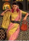 Mustard and Pink Woven Work Trendy Designer Saree - 1