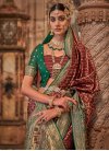 Jacquard Green and Maroon Woven Work Designer Contemporary Style Saree - 1
