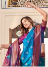 Blue and Rose Pink Woven Work Designer Contemporary Style Saree - 1