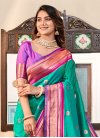 Rose Pink and Turquoise Woven Work Designer Contemporary Saree - 1