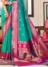 Rose Pink and Turquoise Woven Work Designer Contemporary Saree - 2