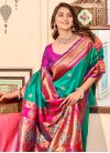 Rose Pink and Turquoise Woven Work Designer Contemporary Saree - 3