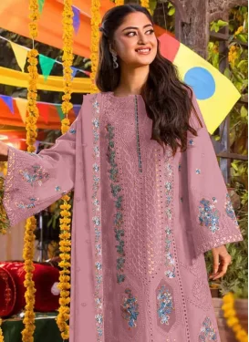 Chiffon Palazzo Suit in Mauve Pink with Embroidered Work for Ceremonial