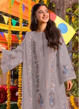 Grey Chiffon Palazzo Suit with Embroidered Work for Festival