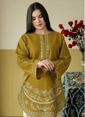Silk Blend Palazzo Suit with Embroidered Work for Festival in Mustard and Off White
