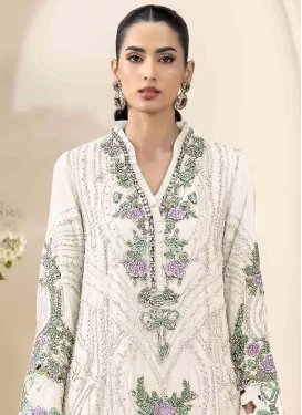 Chiffon Pakistani Suit with Embroidered Work for Festival in White