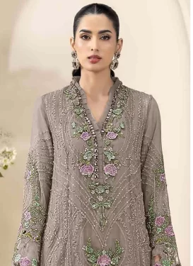 Embroidered Work Chiffon Pakistani Suit in Grey for Women